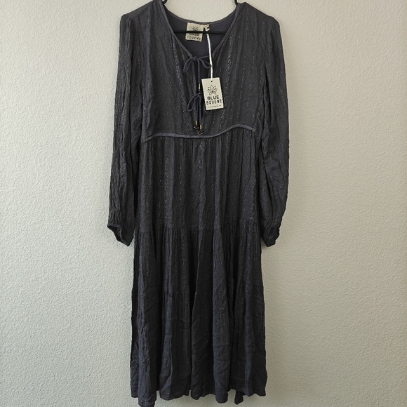 Blue Boheme Dresses & Skirts - Blue Boheme NWT Grey Serenity Boho Cottagecore Long Sleeve Midi Dress Size S/M